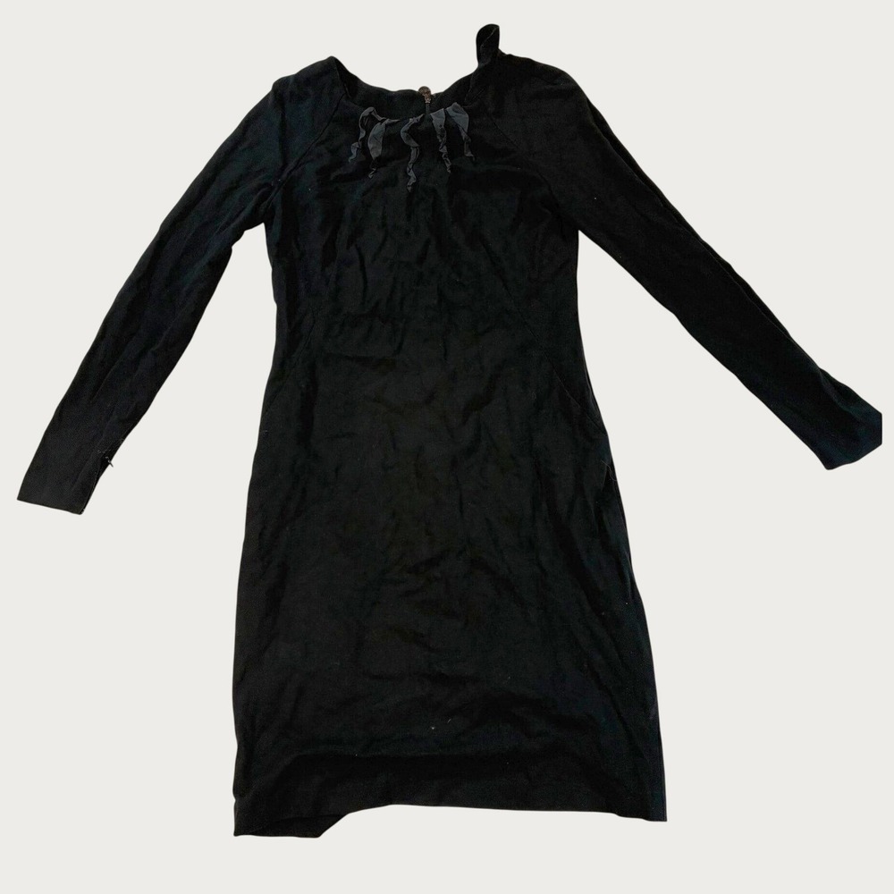 Alice & Olivia Women's Long Sleeve Sheath Dress Size 10 Black Ribbon Neckline C1